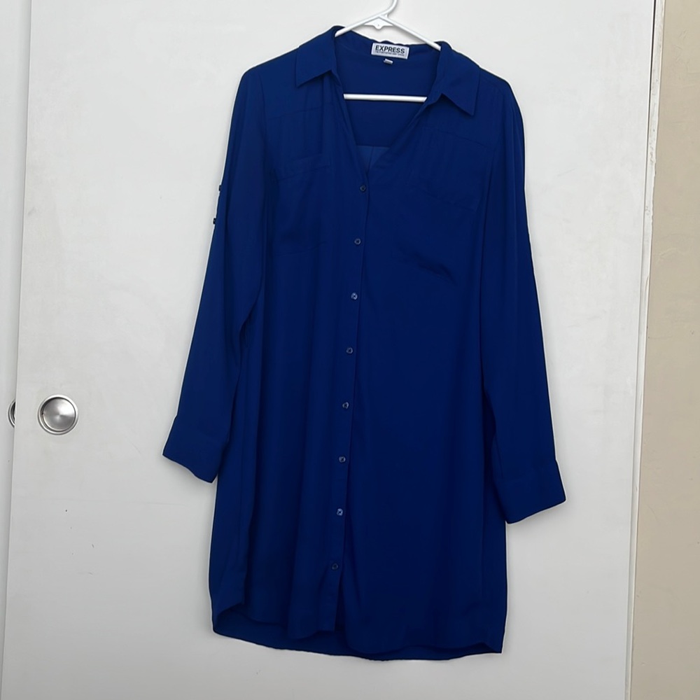 Express Royal Blue Button-Up Shirt Dress